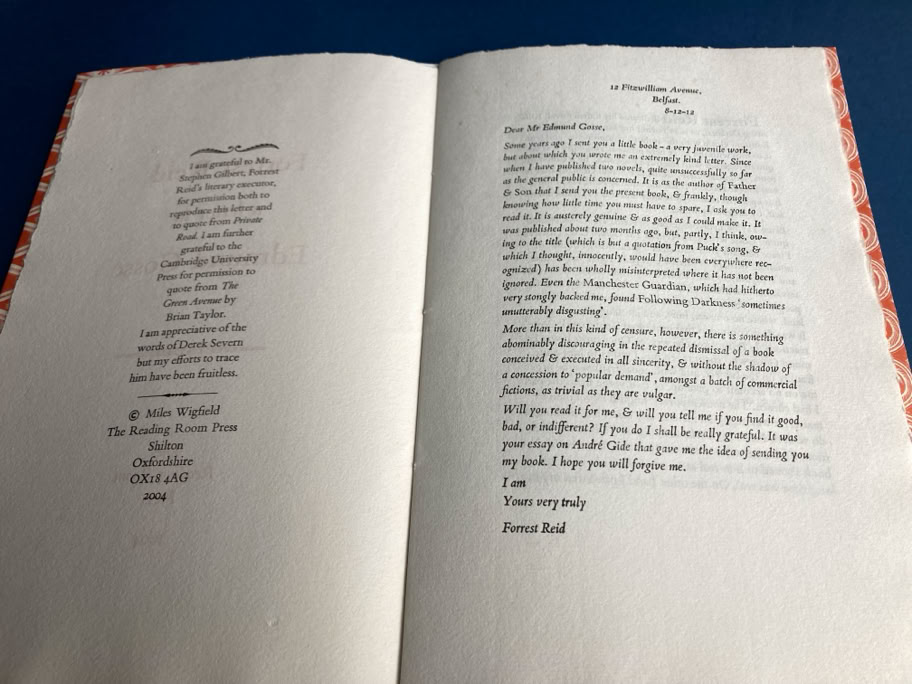 A page spread from Letter to Edmund Gosse